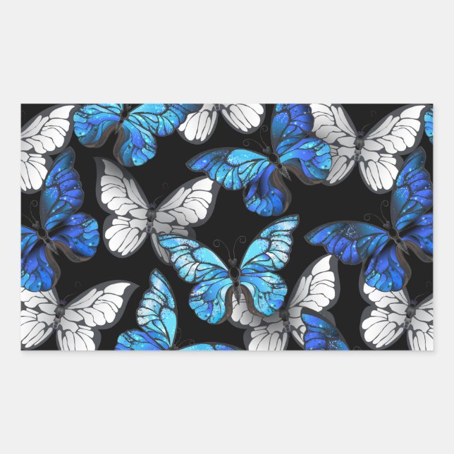 Dark Seamless Pattern with Blue Butterflies Morpho Sticker (Front)