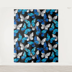 Dark Seamless Pattern with Blue Butterflies Morpho Tapestry