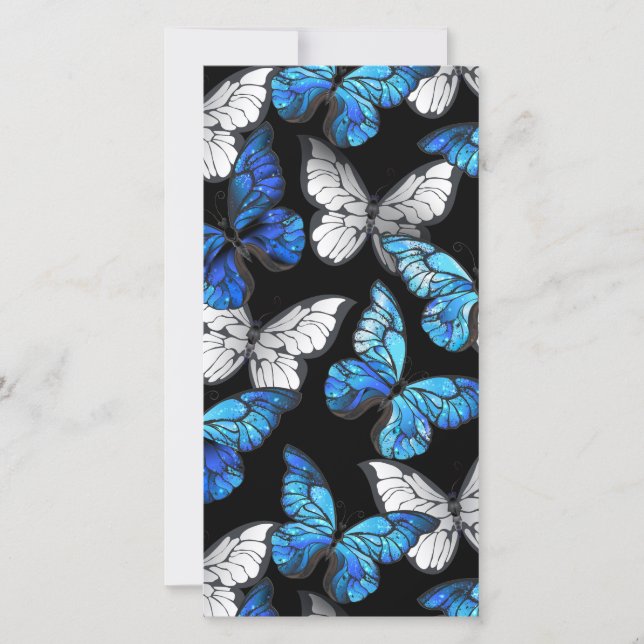 Dark Seamless Pattern with Blue Butterflies Morpho Thank You Card (Front)