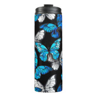 Dark Seamless Pattern with Blue Butterflies Morpho