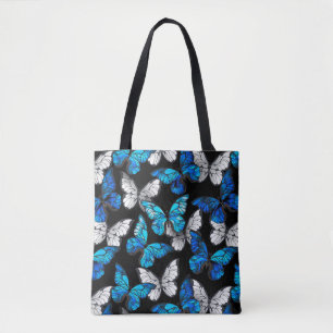 Dark Seamless Pattern with Blue Butterflies Morpho Tote Bag