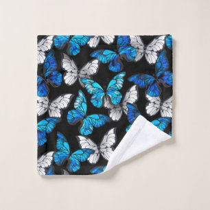Dark Seamless Pattern with Blue Butterflies Morpho Wash Cloth