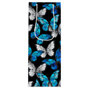 Dark Seamless Pattern with Blue Butterflies Morpho Wine Gift Bag