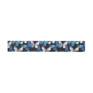 Dark Seamless Pattern with Blue Butterflies Morpho Wraparound Address Label