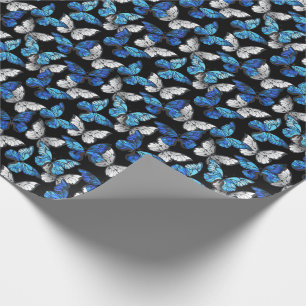 Dark Seamless Pattern with Blue Butterflies Morpho Wrapping Paper