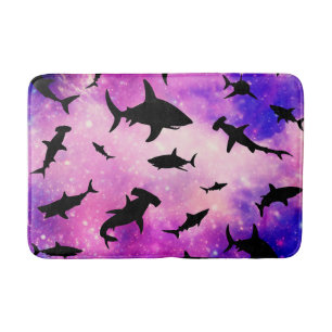 Dark shadow fish shark on gradient galaxy Space Bath Mat