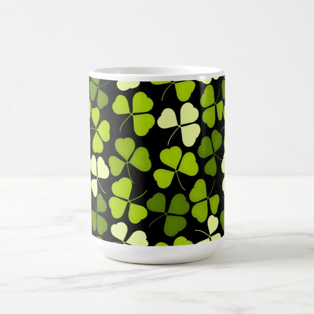 Dark Shamrock Pattern Green & Black Coffee Mug (Center)