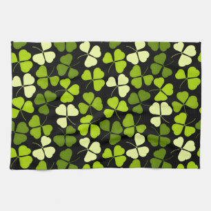 Dark Shamrock Pattern Green & Black Kitchen Towel