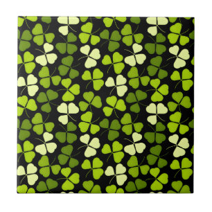 Dark Shamrock Pattern Green & Black Tile