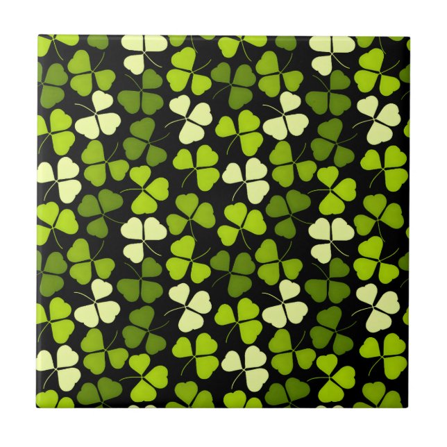Dark Shamrock Pattern Green & Black Tile (Front)