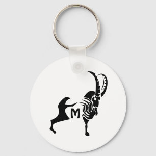 Dark Silhouette Ram in Black Ink Monogram Keychain