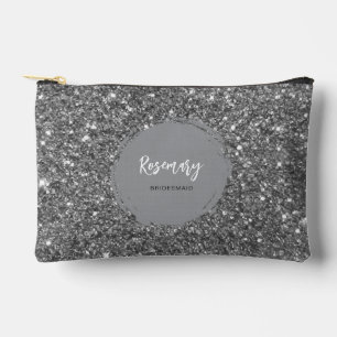 Dark Silver Glitter Sparkle Glam Bridesmaid Gifts Accessory Pouch
