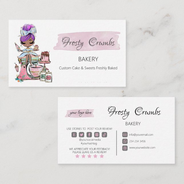 Dark Skin Bakery Pastry Sweets Cupcakes   Business Card (Front/Back)