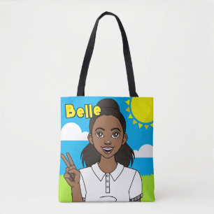 Dark Skin Cartoon Girl School Student Library Tote Bag
