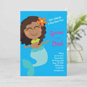 Dark Skin Mermaid Kids Birthday Latina Hispanic In Invitation
