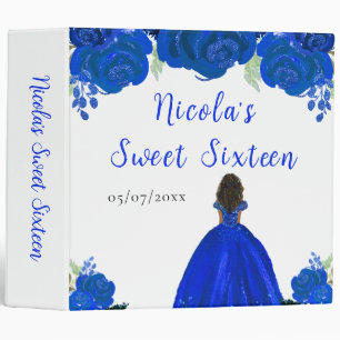 Dark Skin Princess Blue Floral Sweet Sixteen Binder