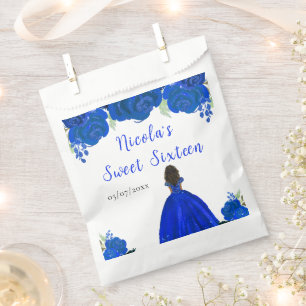 Dark Skin Princess Blue Floral Sweet Sixteen Favour Bag