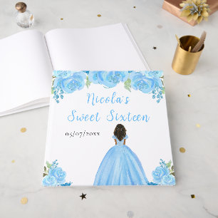 Dark Skin Princess Blue Sweet Sixteen Guest Book