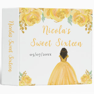 Dark Skin Princess Gold Floral Sweet Sixteen Binder