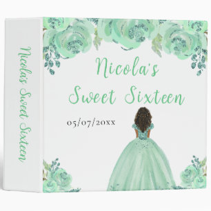 Dark Skin Princess Mint Floral Sweet Sixteen Binder