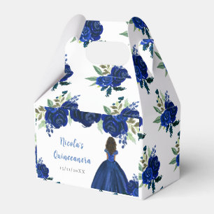 Dark Skin Princess Navy Floral Quinceanera Favor Box