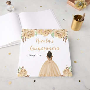 Dark Skin Princess Peach Quinceanera Guest Book