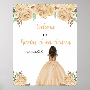 Dark Skin Princess Peach Sweet Sixteen Welcome Poster