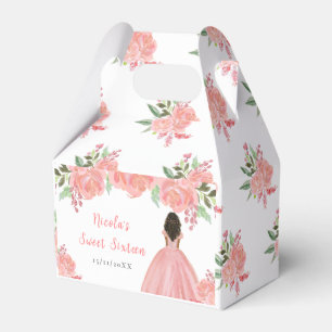 Dark Skin Princess Pink Floral Sweet Sixteen Favor Box