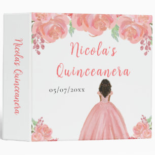 Dark Skin Princess Pink Quinceanera Photo Album Binder