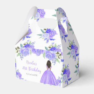 Dark Skin Princess Purple Floral Birthday Party Favor Box