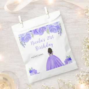 Dark Skin Princess Purple Floral Birthday Party Favour Bag