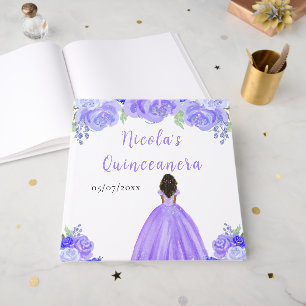 Dark Skin Princess Purple Quinceanera Guest Book
