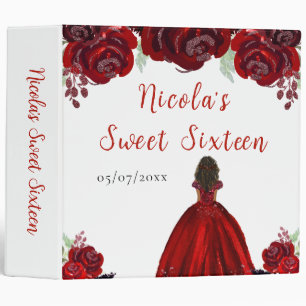 Dark Skin Princess Red Floral Sweet Sixteen Binder