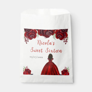 Dark Skin Princess Red Floral Sweet Sixteen Favour Bag