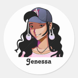 Dark Skinned Anime Girl  Personalized  Classic Round Sticker