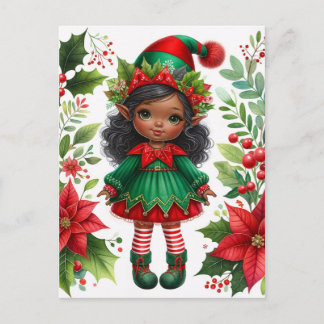 Dark-Skinned Christmas Elf Holiday Postcard