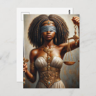 Dark-Skinned Lady Justice With Scales and Sword Postcard