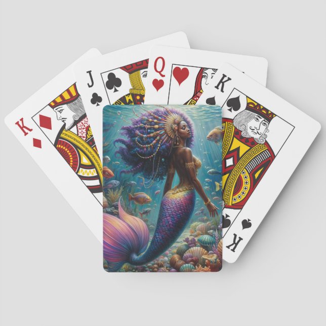 Dark Skinned Mermaid With Purple Hair Playing Cards (Back)