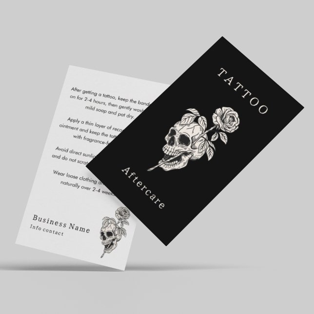 Dark Skull Bones Tattoo Aftercare Instructions Business Card (Creator Uploaded)