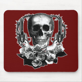 Dark- Skull Guns and Roses Black and White Mouse Pad