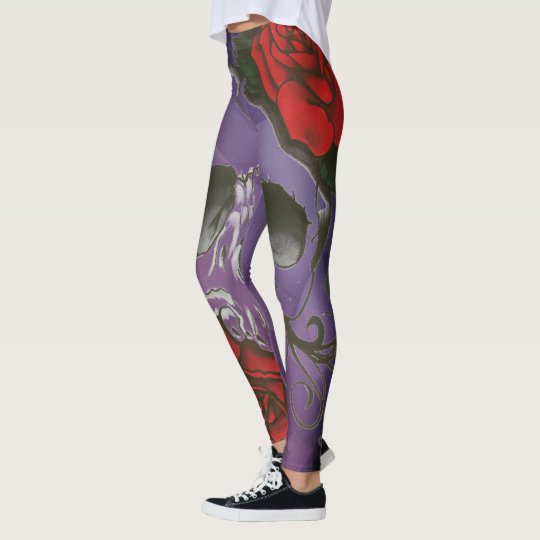 dark skull rosebud womens leggings