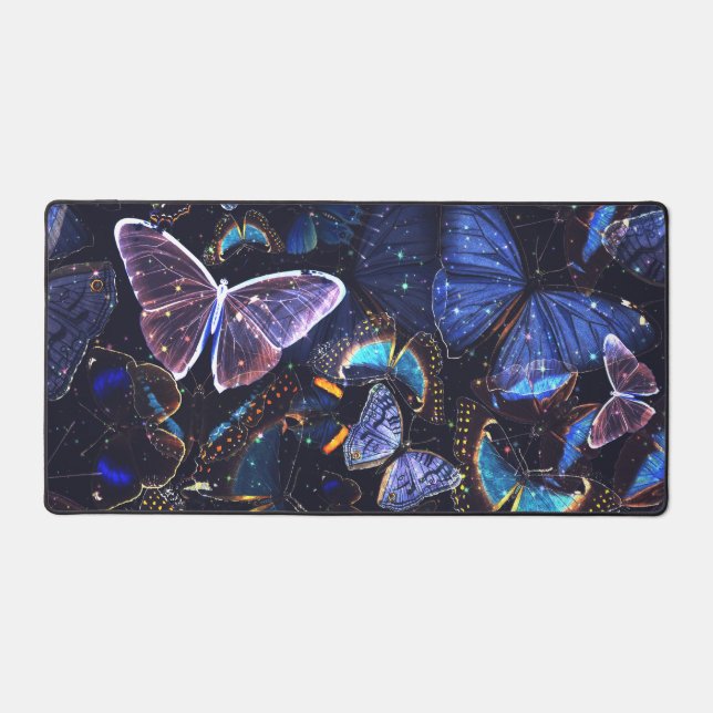 dark Sky Blue Butterfly Whimsical Workspace Decor  Desk Mat (Front)