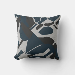 Dark Slate Blue Grey Black Bold Diagonal Abstract Throw Pillow