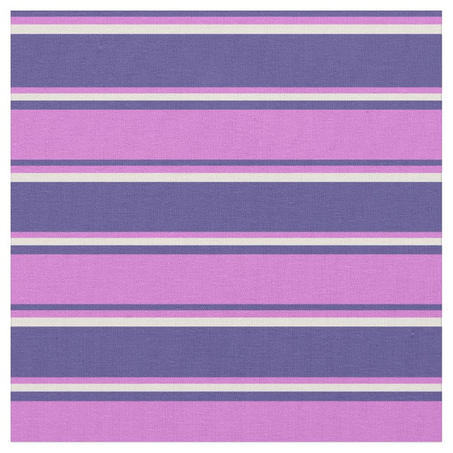 Dark Slate Blue, Orchid & Beige Coloured Pattern Fabric (Close Up)