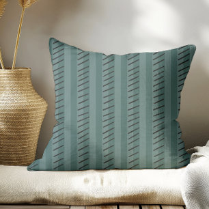 Dark Slate Green Modern Boho Stripes Throw Pillow