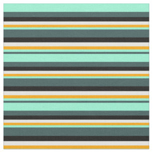 Dark Slate Grey, Aquamarine, Orange, White & Black Fabric