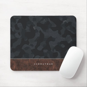 Dark Slate Grey Camouflage Pattern & Leather Mouse Pad