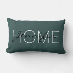 Dark slate grey colour home monogram lumbar pillow