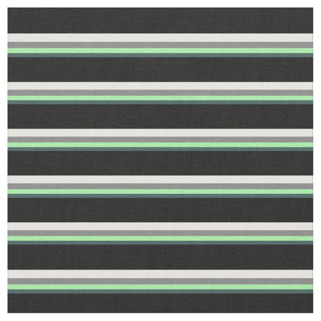 Dark Slate Grey, Green, Grey, White & Black Lines Fabric (Close Up)