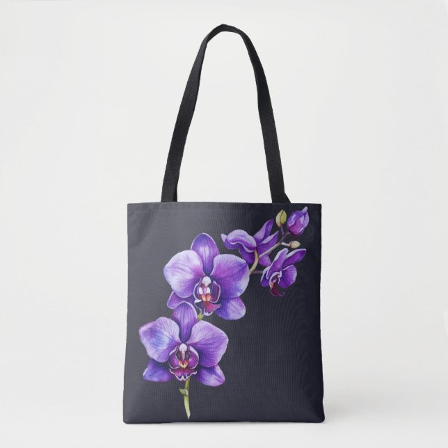 Dark Slate Grey, Purple Orchid Tote Bag (Front)